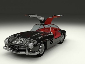 rigged mercedes 300sl gullwing with interior 3D 模型
