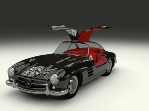 rigged mercedes 300sl gullwing with interior 3D Model