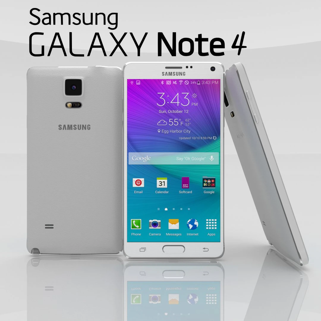 samsung galaxy note 4 frosted white 3D Model .c4d .max .obj .3ds .fbx .stl .blend 