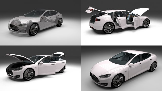 tesla model s with chassis-interior Modelo 3D .c4d .max .obj .3ds .fbx .stl .blend 