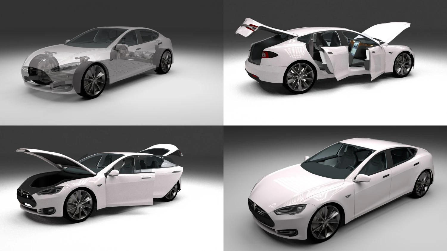 tesla model s with chassis-interior 3D Model .c4d .max .obj .3ds .fbx .stl .blend 