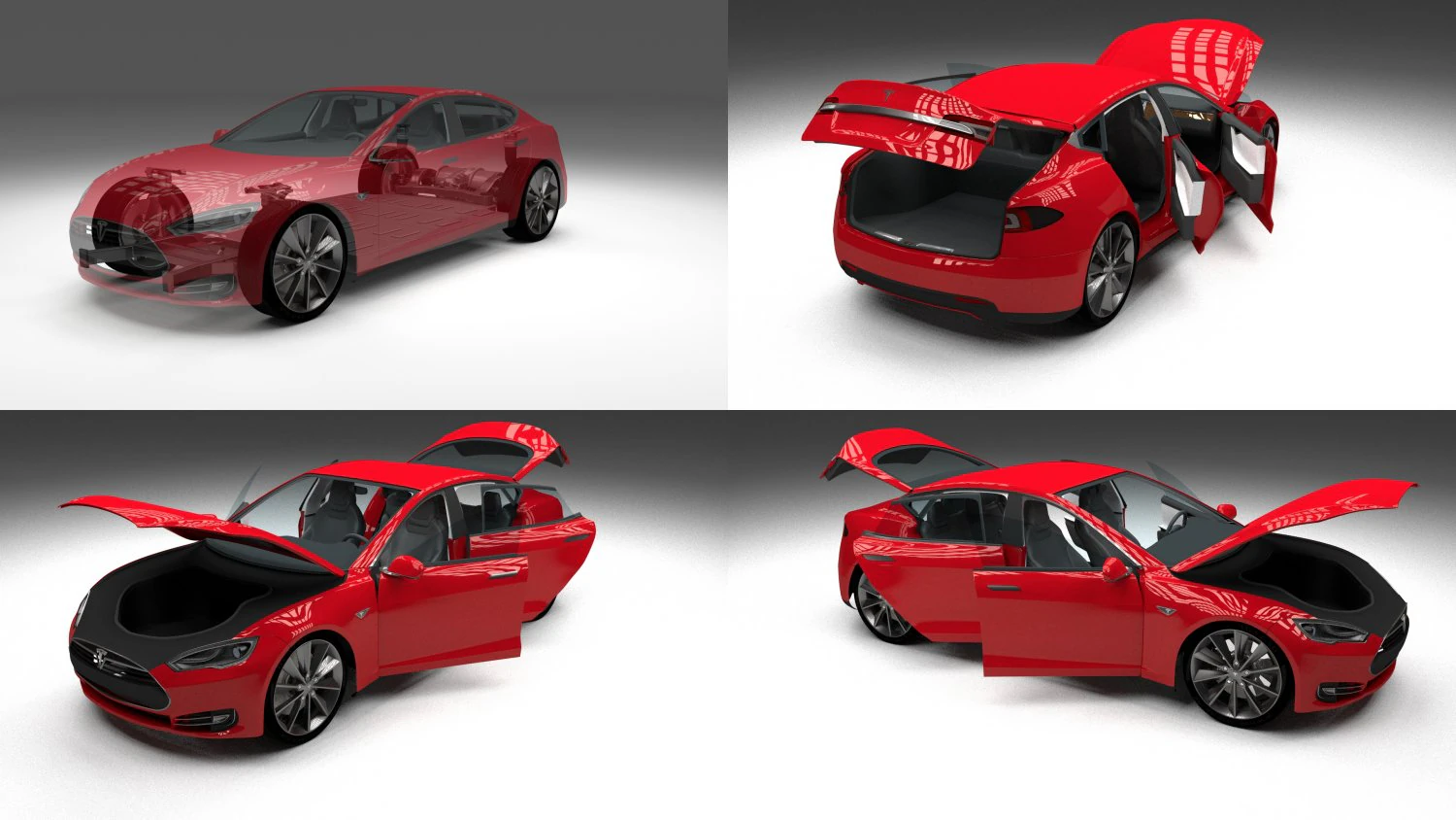 tesla model s with chassis-interior 3D Model .c4d .max .obj .3ds .fbx .stl .blend