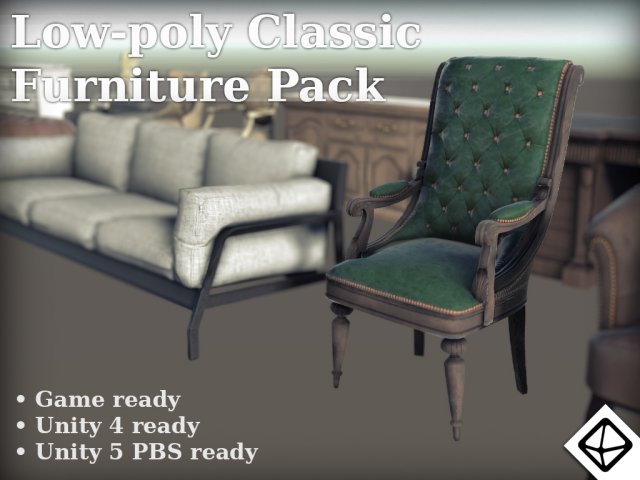 lowpoly classic furniture pack 3D Модель .c4d .max .obj .3ds .fbx .stl .blend 