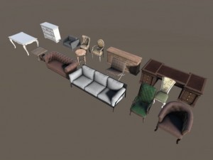 lowpoly classic furniture pack 3D Модель