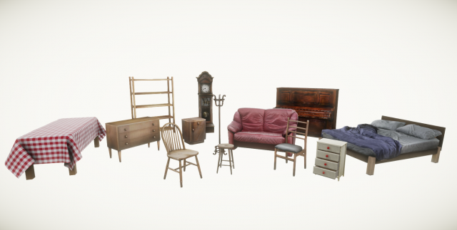 Realtime Game Furniture Pack Low-poly 3D Model .c4d .max .obj .3ds .fbx .stl .blend 