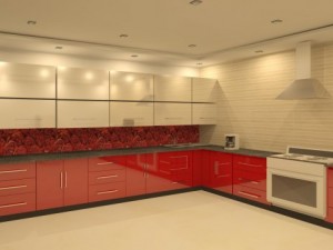 red kitchen Model 3D