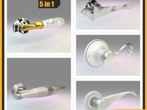 modern door handles set 5 in 1 3D Model