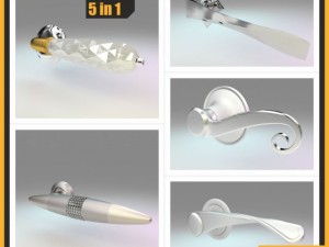 modern door handles set 5 in 1 3D Model