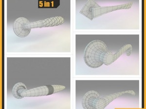 modern door handles set 5 in 1 3D Model