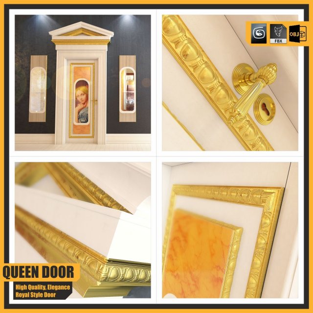 queen door 3D 모델 .c4d .max .obj .3ds .fbx .stl .blend 