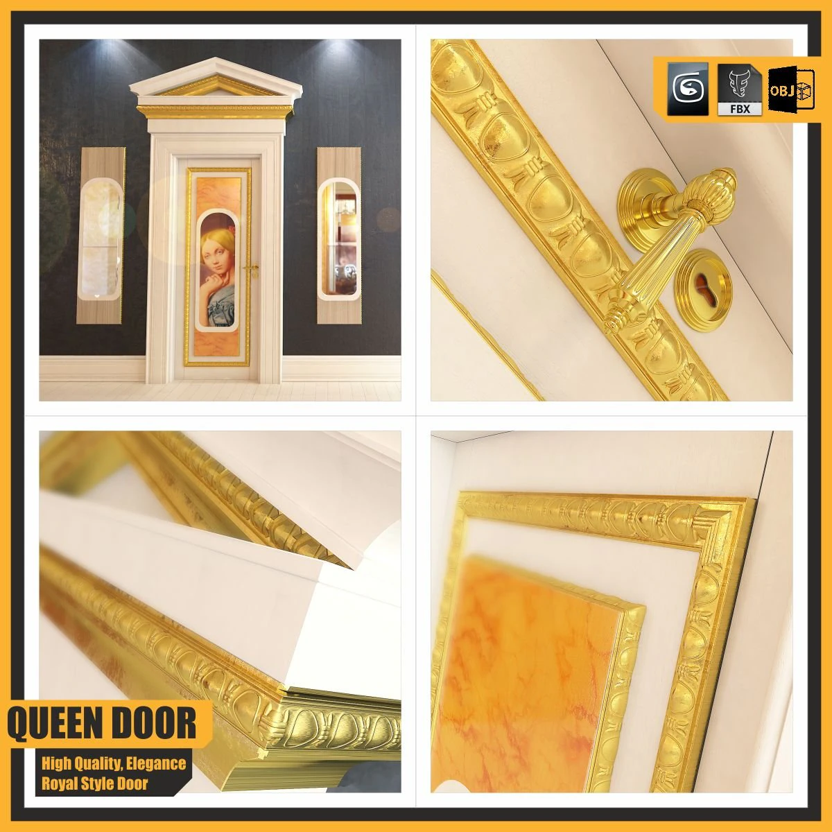 queen door 3D Model .c4d .max .obj .3ds .fbx .stl .blend 