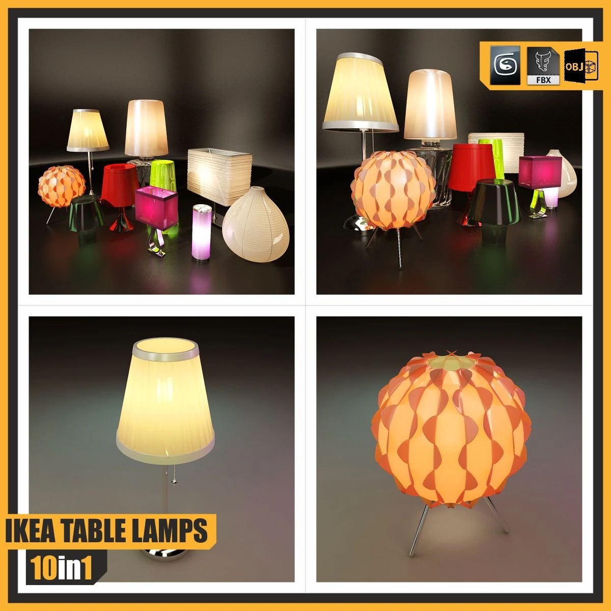 ikea table lamps  10 in 1 3D Model .c4d .max .obj .3ds .fbx .stl .blend 
