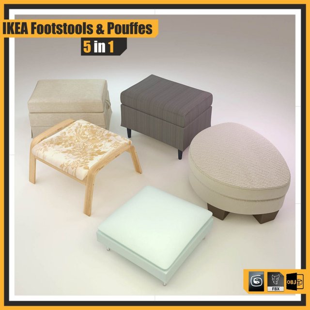 ikea footstools and pouffes  5 in 1 Modello 3D .c4d .max .obj .3ds .fbx .stl .blend 