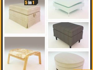 ikea footstools and pouffes  5 in 1 3D Model