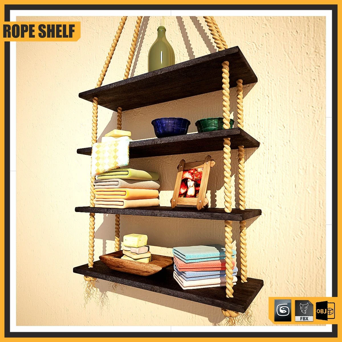 rope shelf 3D Model .c4d .max .obj .3ds .fbx .stl .blend 