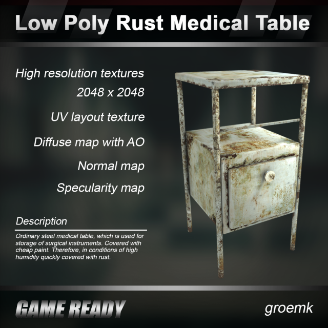 low poly rust medical table Modelo 3D .c4d .max .obj .3ds .fbx .stl .blend 
