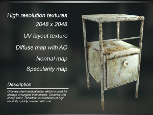 low poly rust medical table 3D Model