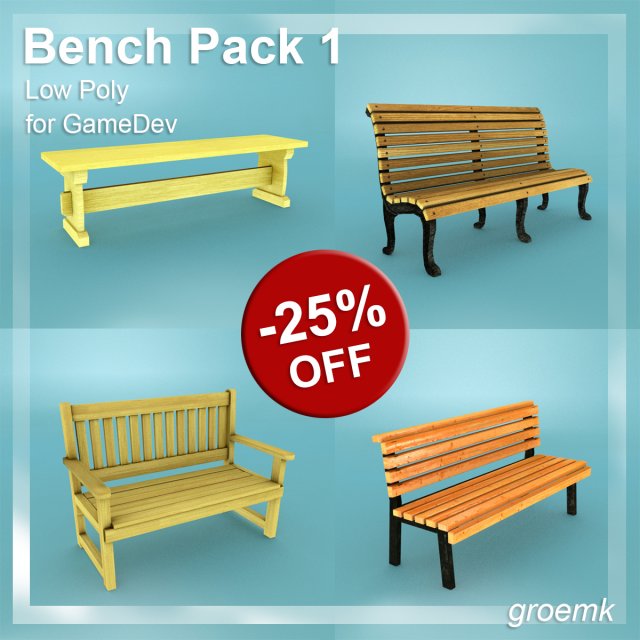 low poly bench pack 1 for game dev 3D मॉडल .c4d .max .obj .3ds .fbx .stl .blend 