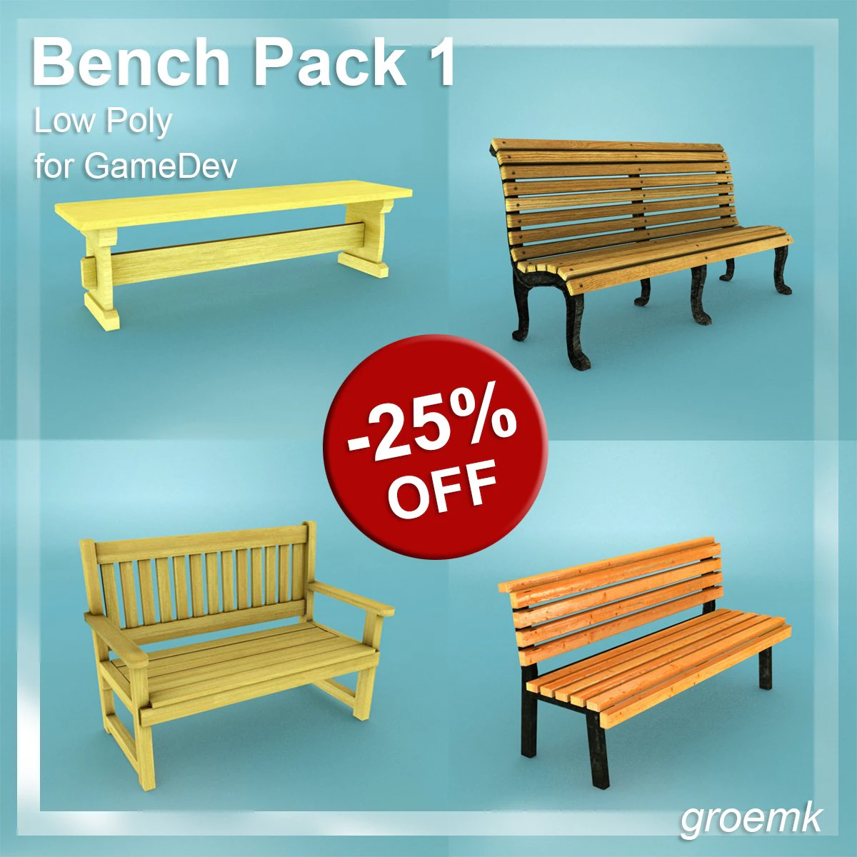 pacchetto panca low poly 1 per sviluppatori di giochi Modello 3D .c4d .max .obj .3ds .fbx .stl .blend 