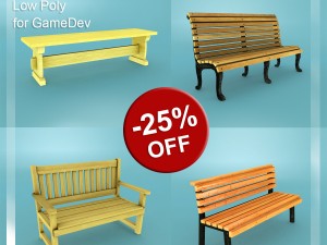 low poly bench pack 1 for game dev 3D 모델