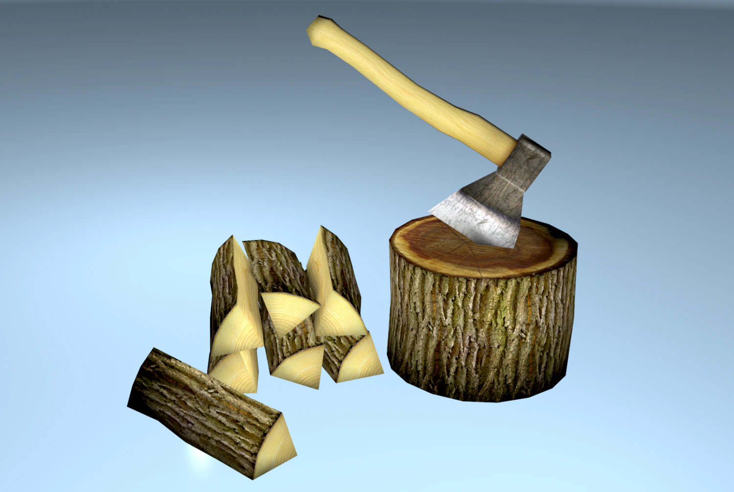 wooden hatchet with billet for gamedev 3D Model .c4d .max .obj .3ds .fbx .stl .blend