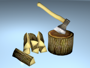wooden hatchet with billet for gamedev Modello 3D