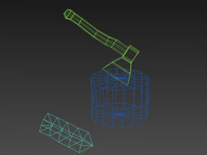wooden hatchet with billet for gamedev 3D Model