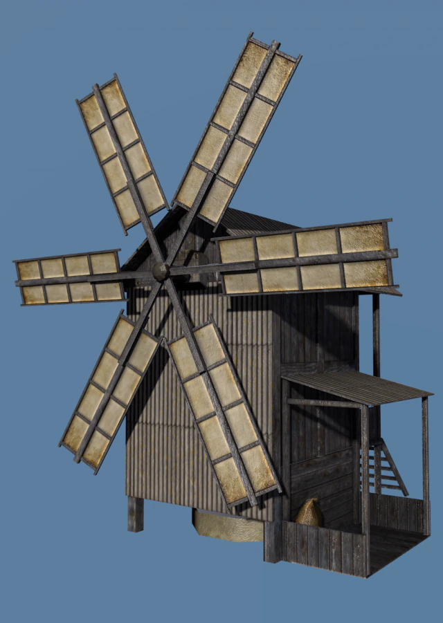 low poly old windmill  type a for gamedev 3D Model .c4d .max .obj .3ds .fbx .stl .blend 