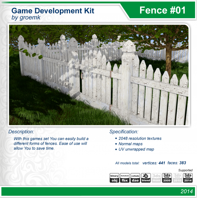 low poly wooden fence for gamedev 3D Model .c4d .max .obj .3ds .fbx .stl .blend