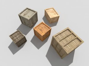 Pacote de 5 caixas de madeira low poly Modelo 3D