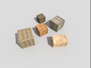 5 low poly wooden crates pack 3D Model