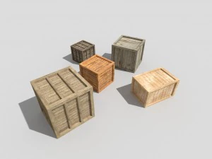 5 low poly wooden crates pack 3D Model