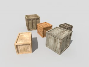 5 low poly wooden crates pack 3D Model