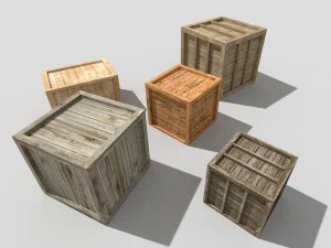 5 low poly wooden crates pack 3D Model