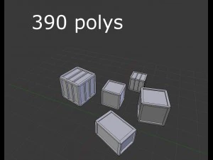 5 low poly wooden crates pack 3D Model