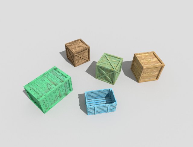 5 low poly wooden crates pack Model 3D .c4d .max .obj .3ds .fbx .stl .blend 