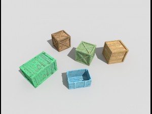 5 low poly wooden crates pack 3D Model