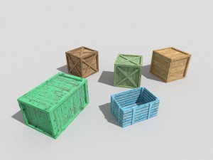 5 low poly wooden crates pack Model 3D