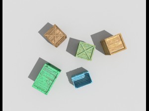 5 low poly wooden crates pack Model 3D