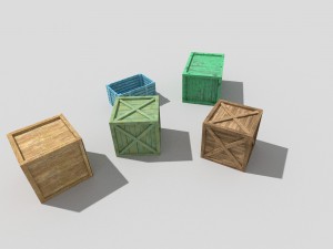 5 low poly wooden crates pack Model 3D