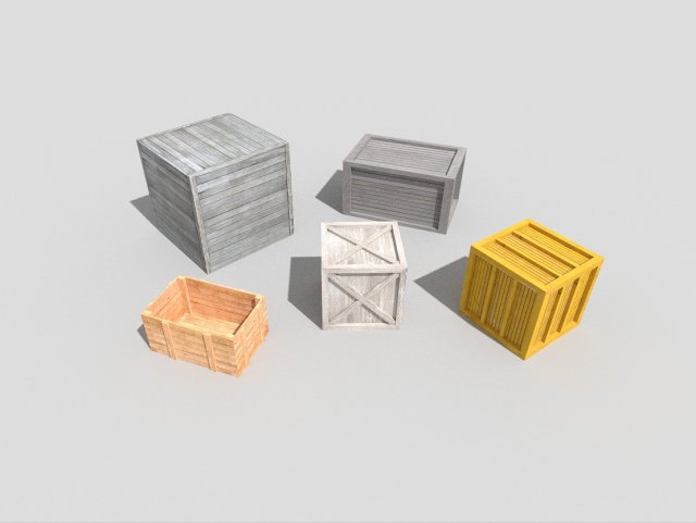 5 low poly wooden crates pack 3D-Modell .c4d .max .obj .3ds .fbx .stl .blend 
