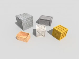 5 लो पॉली लकड़ी के टोकरे का पैक 3D मॉडल