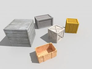 5 low poly wooden crates pack 3D Model