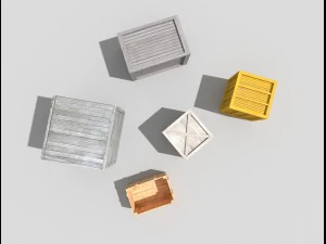 5 low poly wooden crates pack 3D Model