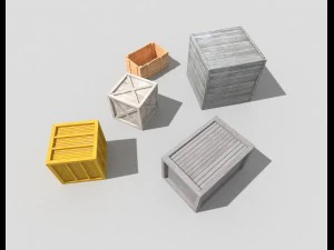 5 low poly wooden crates pack 3D Model