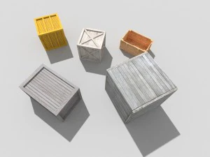 5 low poly wooden crates pack 3D Model