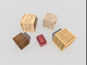 5 low poly wooden crates pack 3D Model