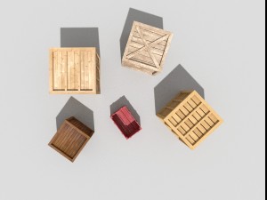 5 low poly wooden crates pack Model 3D