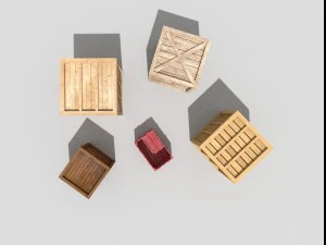 5 low poly wooden crates pack 3D Model