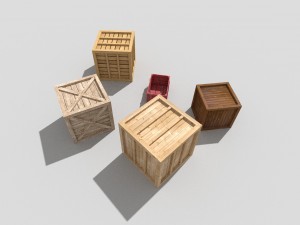 5 low poly wooden crates pack Model 3D